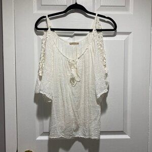 Sunflower Cold Shoulder Women's Top Light Weight Linen Size M ~Made In Italy